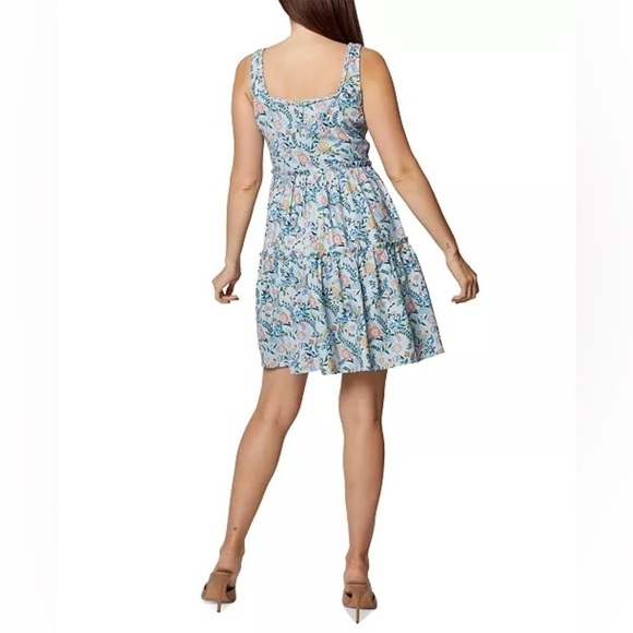 BCBGeneration Square Neck Mini Dress Women's 12 Geo Floral Ruffled Zip Closure - Picture 4 of 14